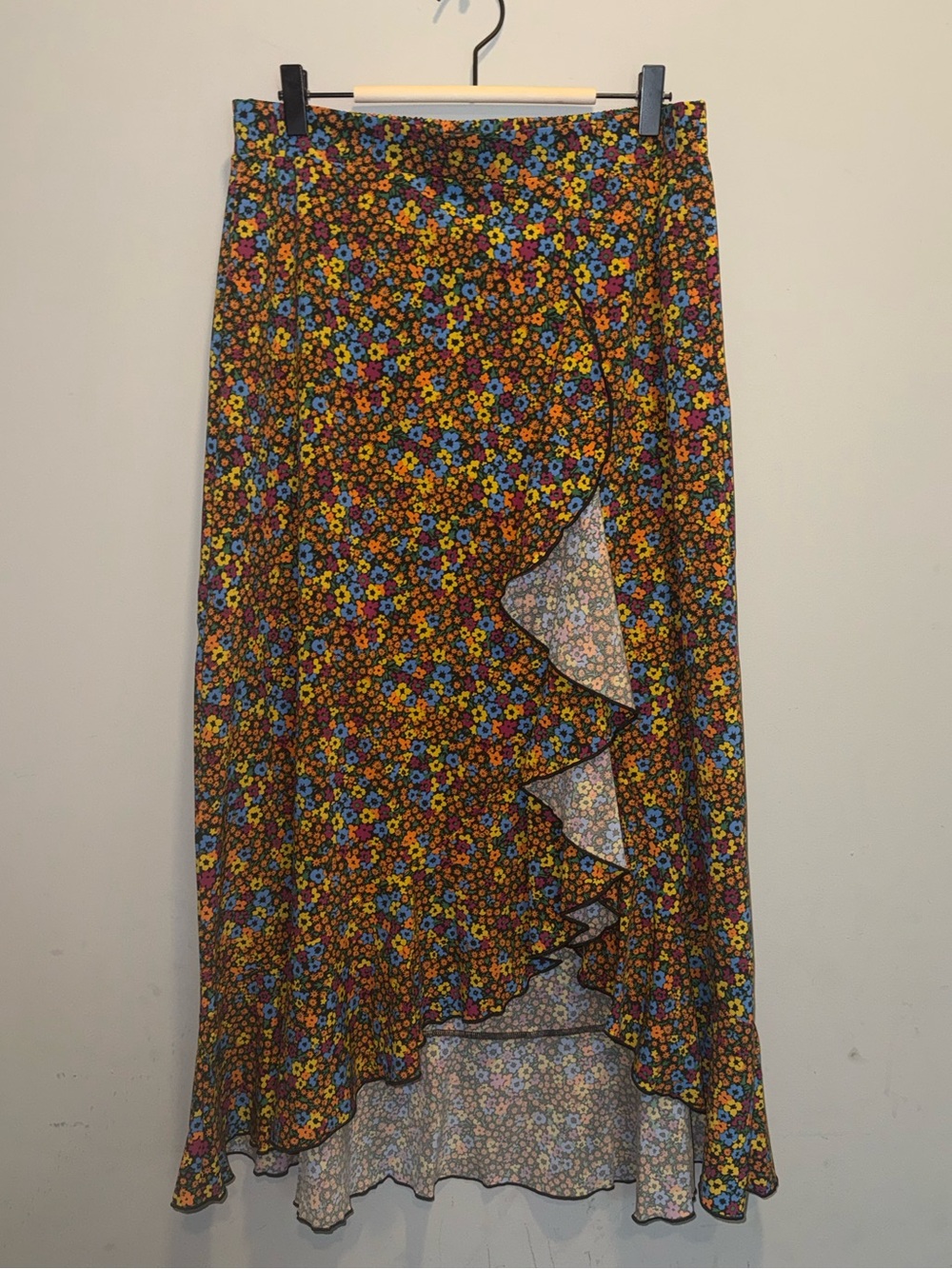 Toad&Co Black Multi Floral High-Low Ruffle Skirt